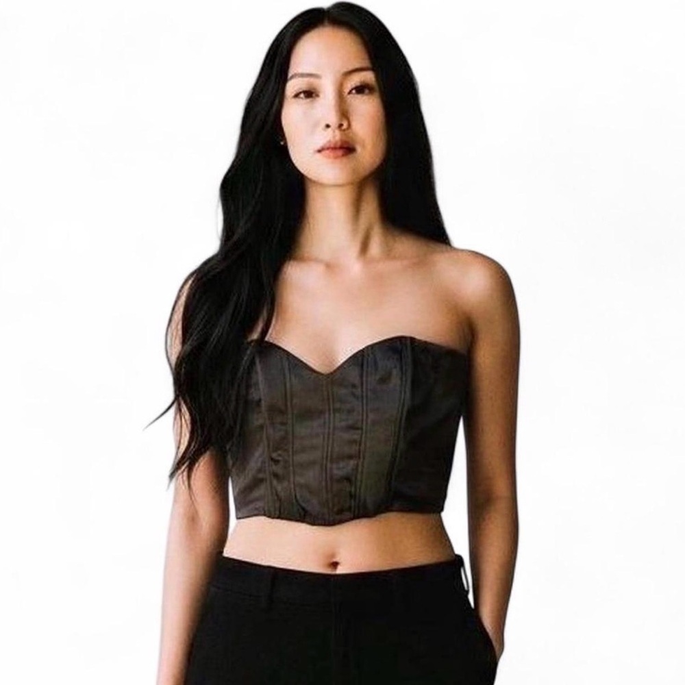 Zara Black Strapless Satin Corset Crop Top